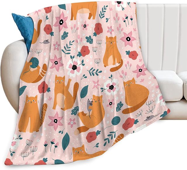 SaltaStore-Cobertor bonito do jogo do gato, pelúcia aconchegante, flanela  do rato do gatinho laranja, cobertores